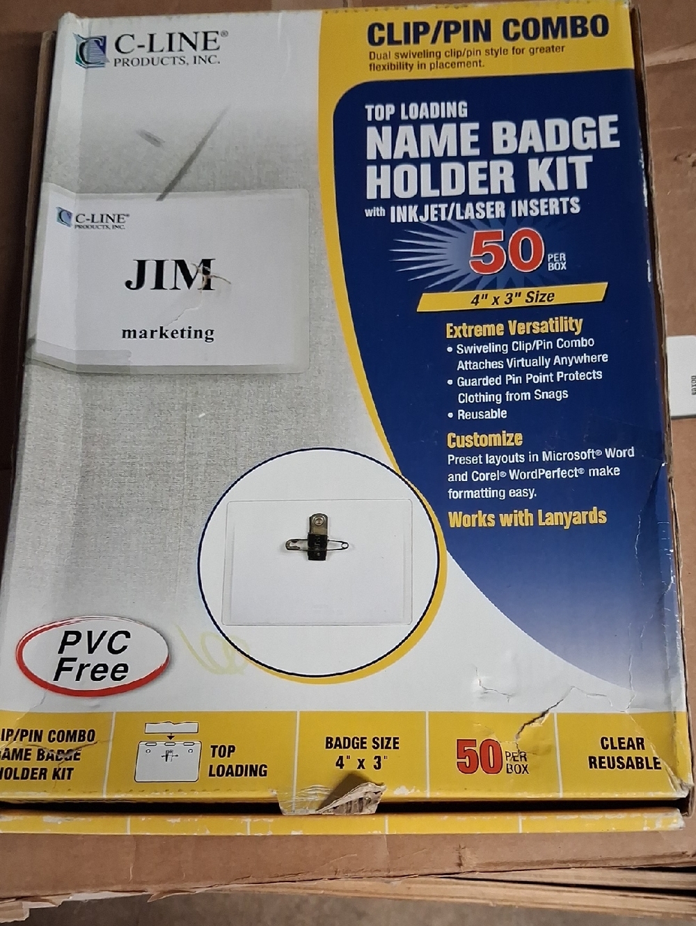 C-Line Clip/Pin Combo Style Name Badge Holders with Inserts, 4 x 3 Inches, (50)